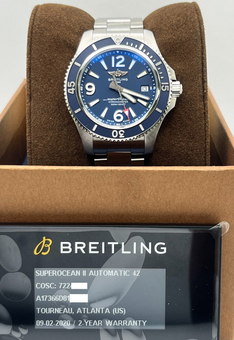 Breitling A17366 SuperOcean Automatic 42 Blue Dial Stainless Steel Box Paper
