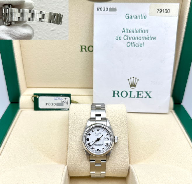 2004 Rolex Ladies Datejust 79160 White Roman Dial Stainless Steel Box