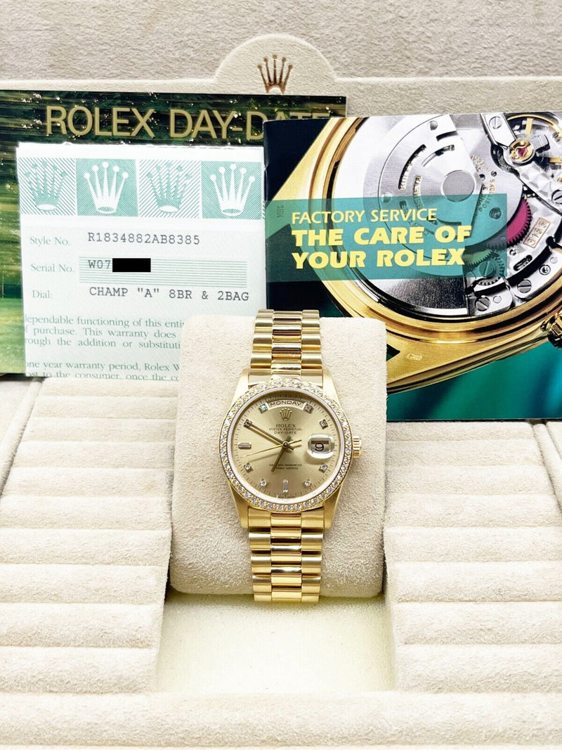 Rolex Day Date President 18348 Champagne Diamond Dial 18K Yellow Gold Box Paper