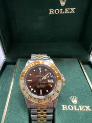 Rolex GMT Master 16753 Root Beer Nipple Dial 18K Gold Steel Box Unpolished