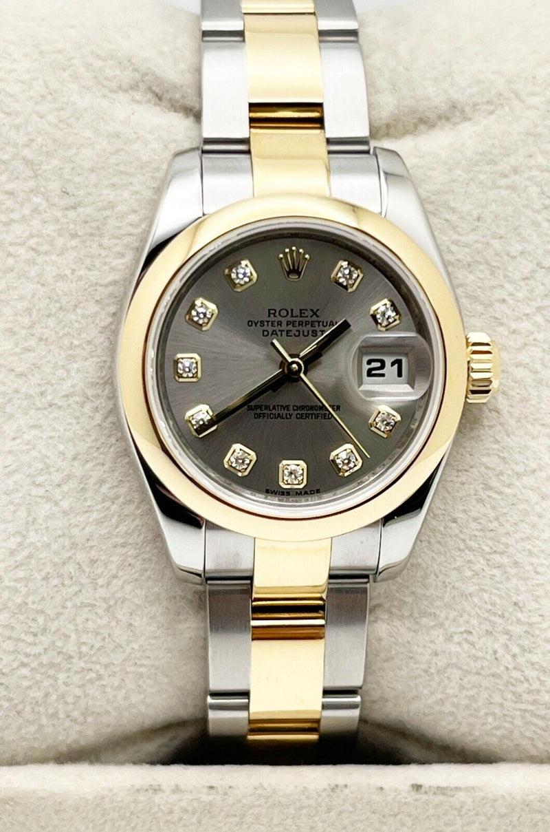 Rolex Ladies Datejust 179163 Silver Diamond Dial 18K Yellow Gold Stainless Steel