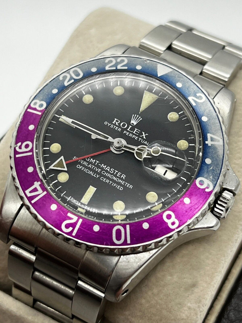 Vintage Rolex GMT MASTER 1675 Pepsi Fuchsia Bezel Long E Stainless Steel 1968