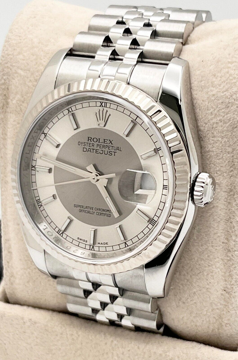 Rolex Datejust 116234 36mm Silver Concentric Dial Stainless Steel 18K White Gold