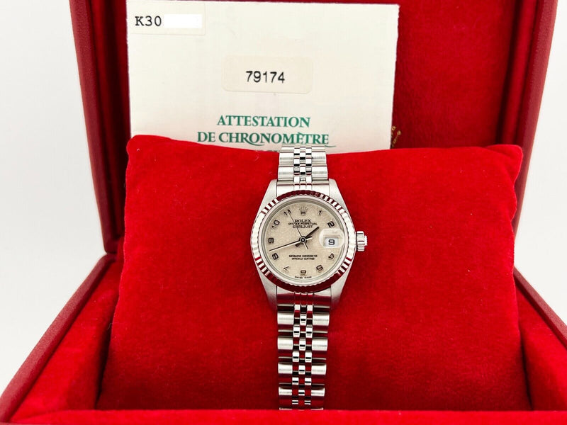 Rolex Ladies Datejust 79174 Jubilee Dial Steel 18K White Gold Bezel Box Papers