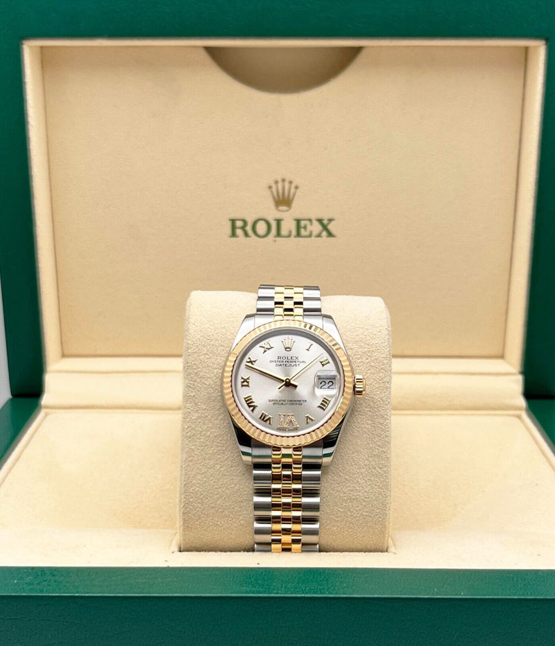 Rolex Datejust Midsize 31mm 178273 Silver Diamond VI 18K Gold Steel Box Paper