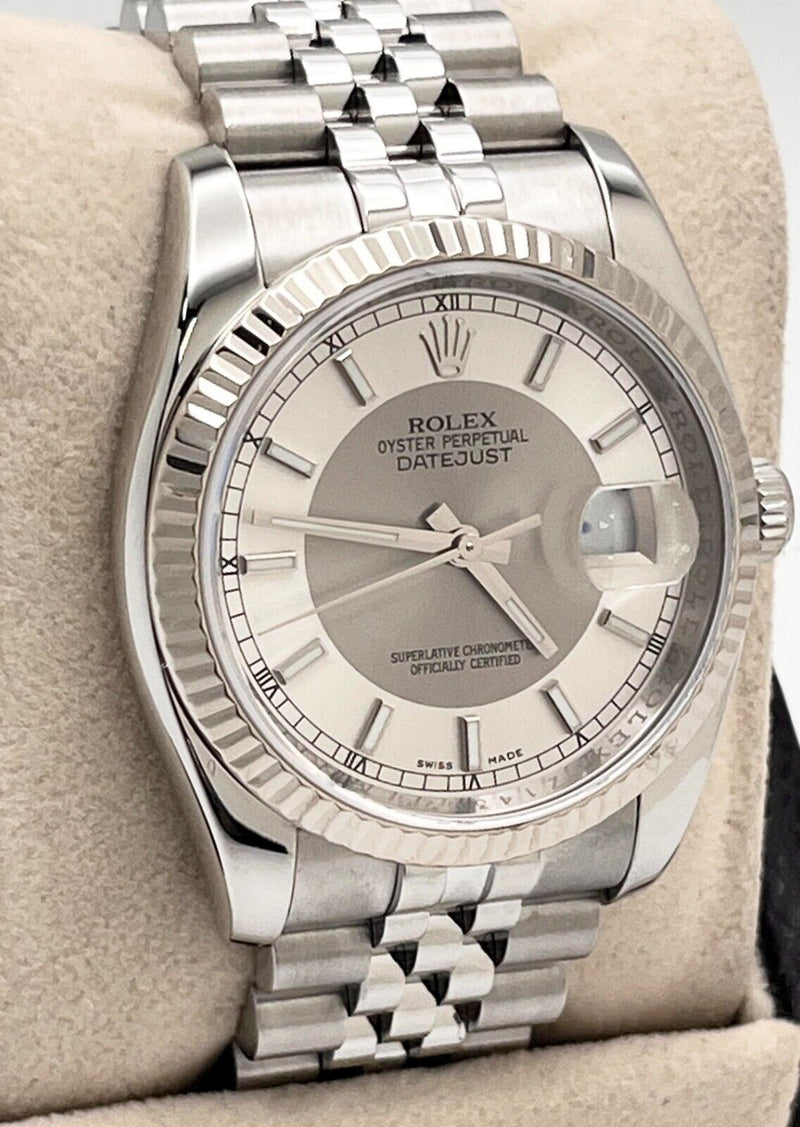 Rolex Datejust 116234 36mm Silver Concentric Dial Stainless Steel 18K White Gold