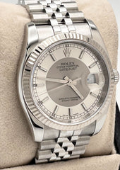 Rolex Datejust 116234 36mm Silver Concentric Dial Stainless Steel 18K White Gold