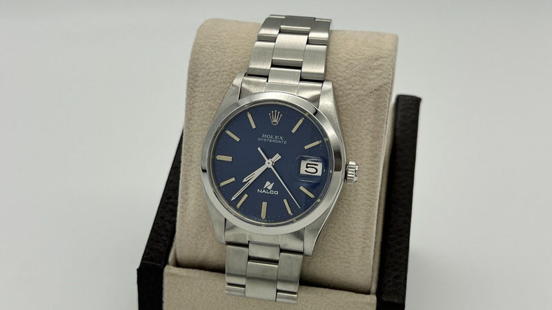 Rolex Oysterdate 6694 34mm Rare Nalco Blue Dial Stainless Steel