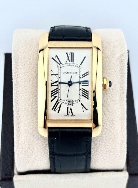 Cartier Tank Americaine Large 2329 18K Yellow Gold Leather Strap