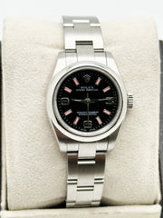 Rolex 176200 Ladies Oyster Perpetual Black Dial Pink Markers Steel Box Papers