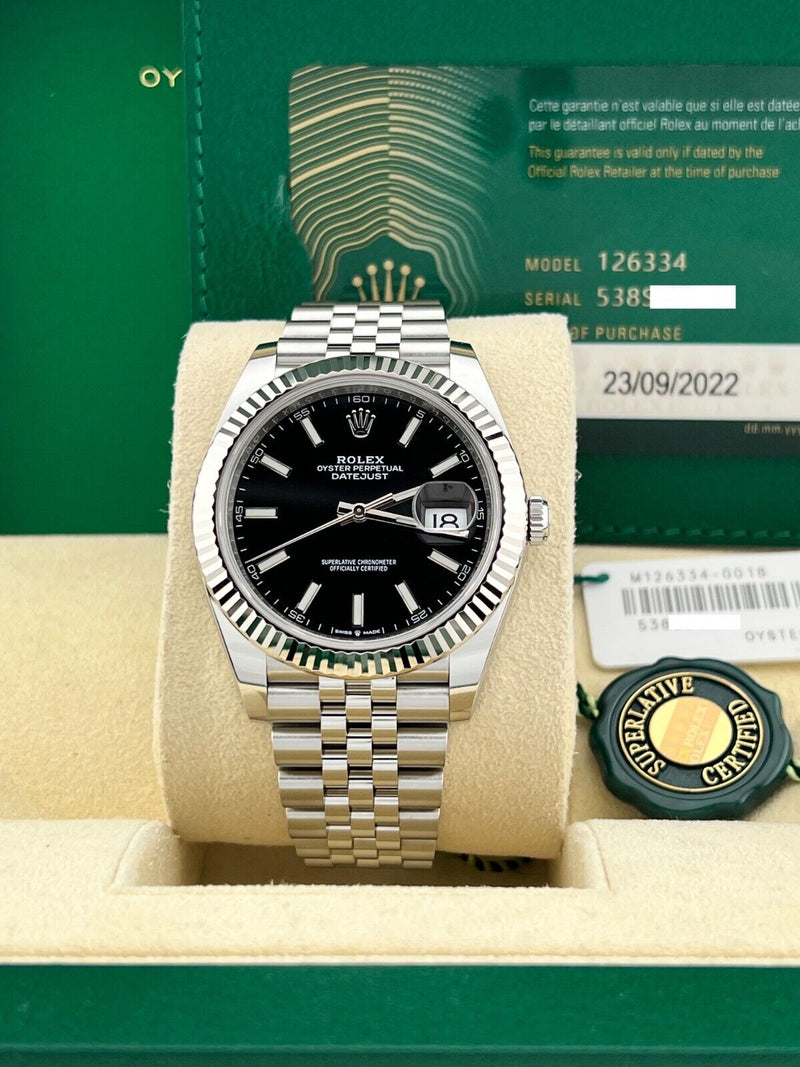 Rolex Datejust 41 126334 Black Dial Steel 18K White Gold Jubilee Box Paper 2022