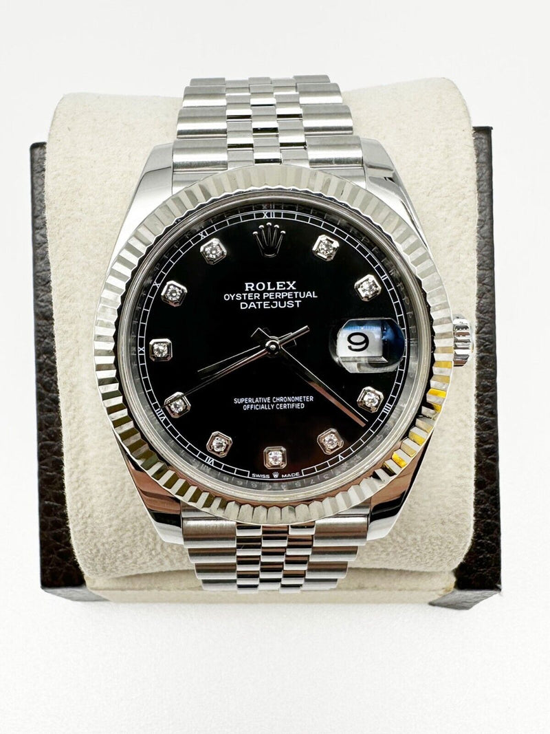 2021 Rolex 126334 Datejust 41 Black Diamond Dial 18K White Gold Steel Box Paper