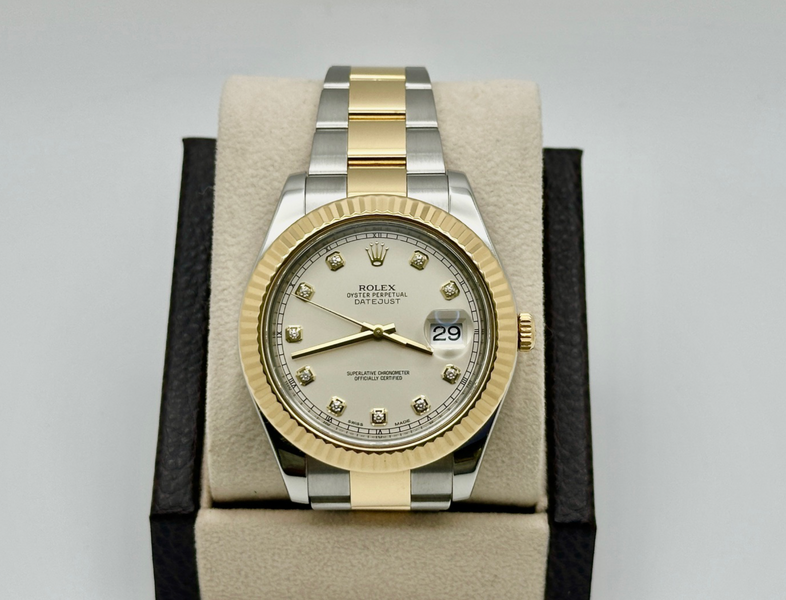 Rolex Datejust II 116333 41mm Ivory Diamond Dial 18K Yellow Gold Stain