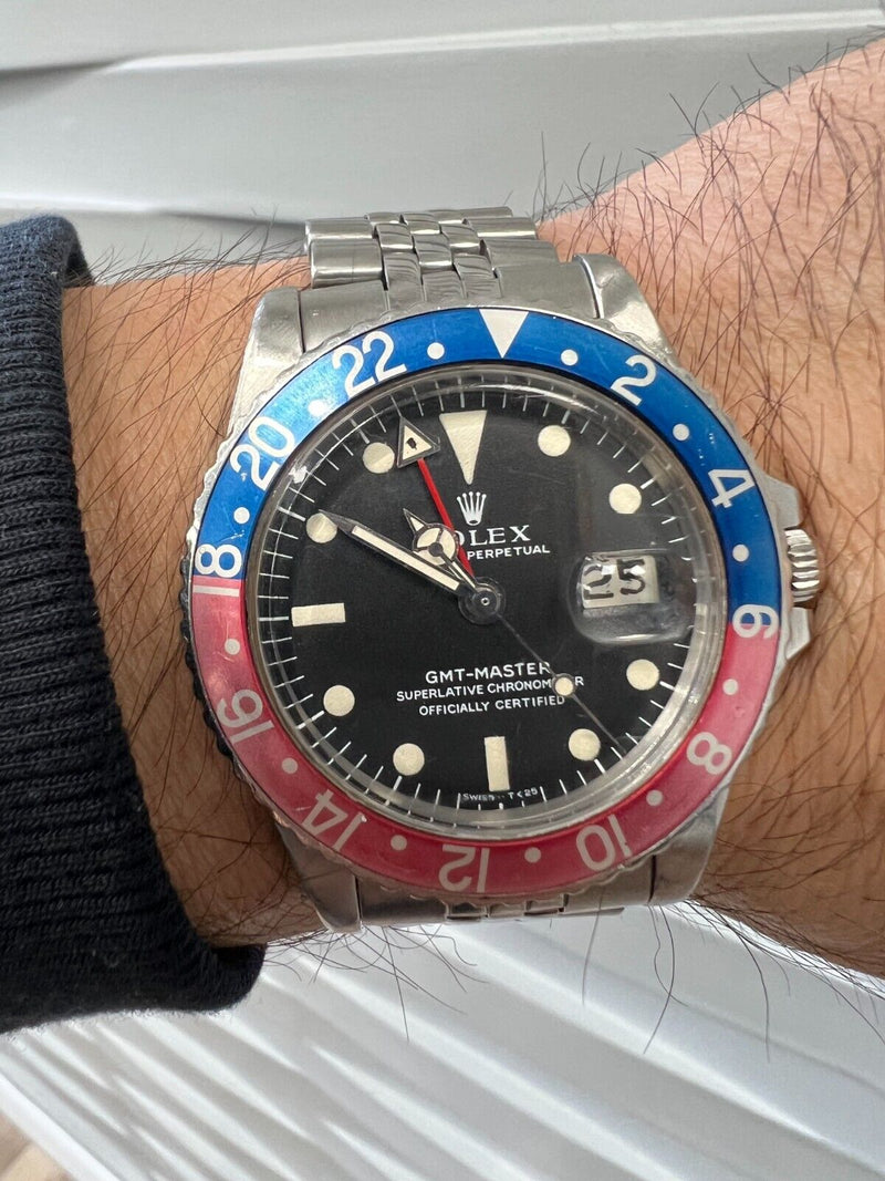 Vintage 1675 Rolex Pepsi GMT Master Long E Stainless Steel Jubilee All Original