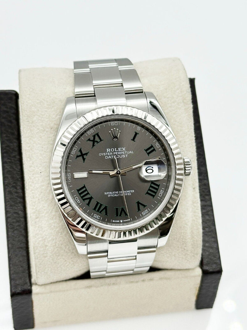 Rolex 126334 Datejust 41 Slate Wimbledon Dial Stainless Steel 18K Gold Bezel Box