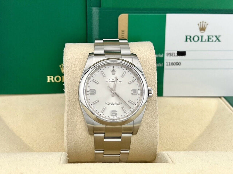 Rolex Oyster Perpetual 116000 36mm Silver Dial Stainless Steel Box Paper 2015