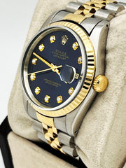 Rolex Datejust 16233 Blue Diamond Dial 18K Yellow Gold Stainless Steel