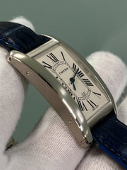 Cartier Tank Americaine Ref 1741  18K White Gold Blue Leather Strap