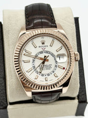 Rolex Sky Dweller 326135 42mm Rose Gold White Dial Leather Strap Rolex Box