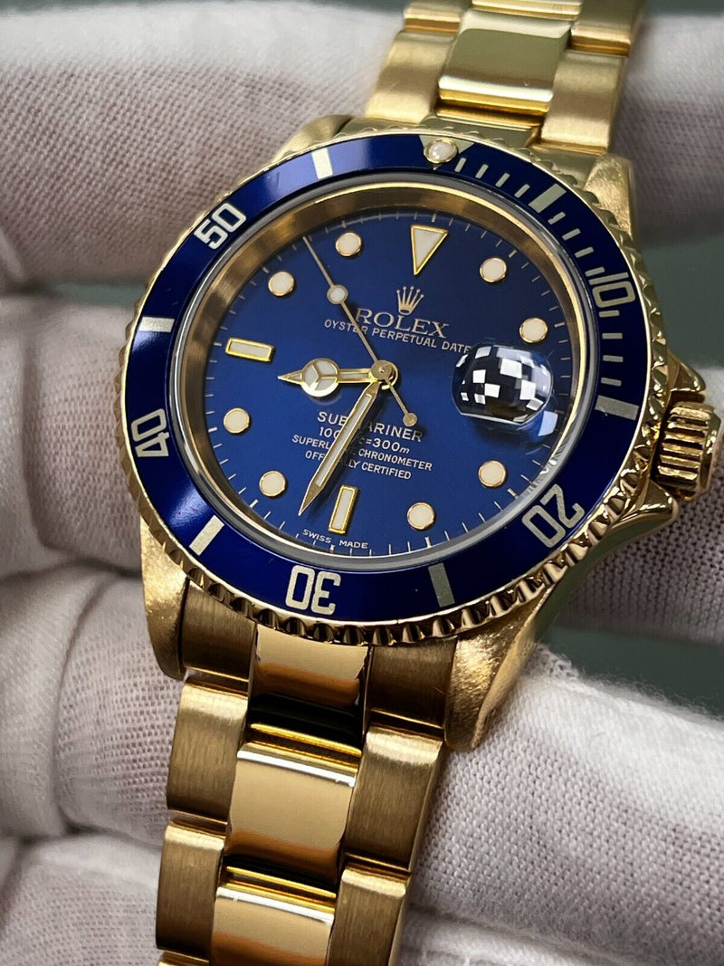 Rolex Submariner 16618 Blue Dial 18K Yellow Gold Original Box