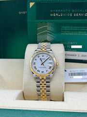 Rolex Datejust Midsize 31mm 278273 White Roman 18K Yellow Gold Steel Box Paper