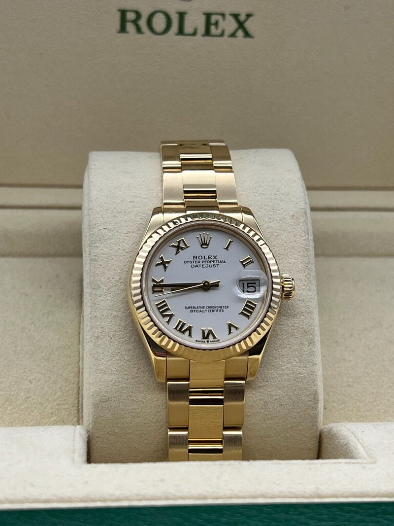 Rolex Datejust 18K Yellow Gold 278278 Midsize 31mm White Roman Dial Box Receipt