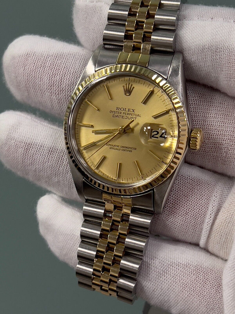 Rolex 16013 Datejust 36mm Champagne Dial 18K Yellow Gold Stainless Steel