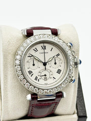 Cartier Pasha Chronograph Ref 1050 38mm Diamond Bezel Stainless Steel