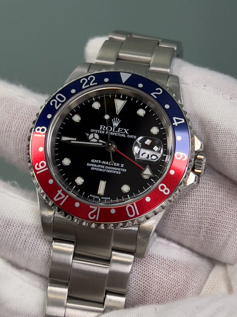 Rolex GMT Master II 16710 Pepsi Red and Blue Bezel Stainless Steel 40mm Box 2002