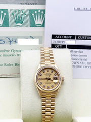 Rolex Ladies President Datejust 69278 Diamond Dial Bark Finish 18K Box Papers