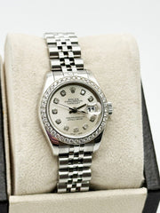 Rolex Ladies Datejust 179160 Silver Diamond Dial Diamond Bezel Stainless Steel