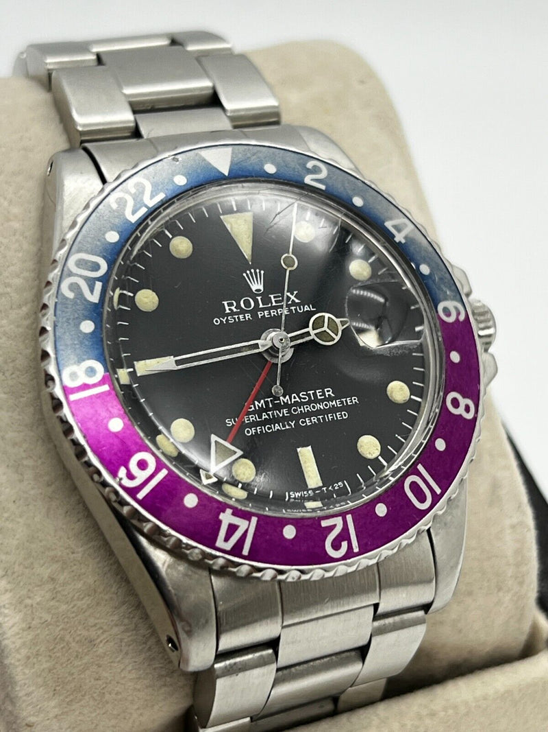 Vintage Rolex GMT MASTER 1675 Pepsi Fuchsia Bezel Long E Stainless Steel 1968