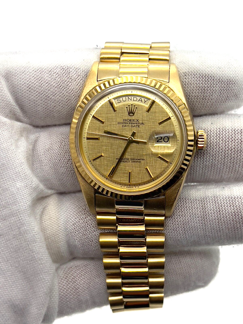 Rolex 1803 President Day Date 36mm Champagne Linen Pie Pan Dial 18K Yellow Gold