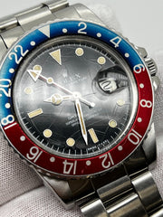 Rare Rolex 16750 GMT Master Pepsi Stainless Steel Original Spider Glossy Dial