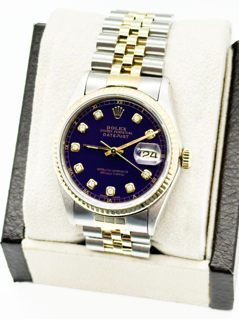 Rolex 16013 Datejust 36mm Purple Diamond Dial 18K Yellow Gold Stainless Steel