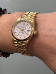 Rolex Ladies President 69178 Datejust White Dial 18K Yellow Gold