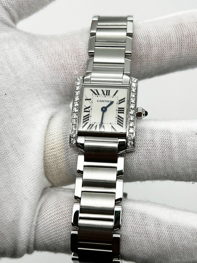 Cartier Ref 3217 W4TA0008 Tank Francaise Diamond Bezel Stainless Box Paper 2021