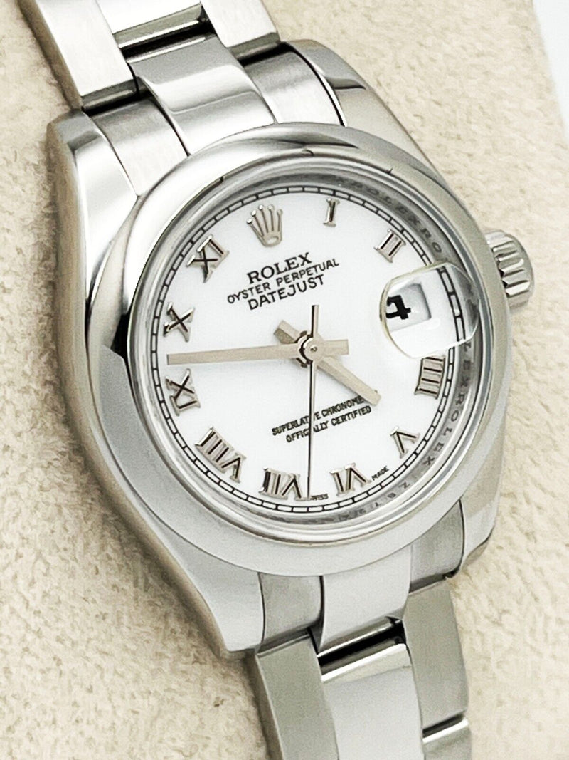 Rolex Ladies Datejust 179160 White Roman Dial Stainless Steel Box Paper