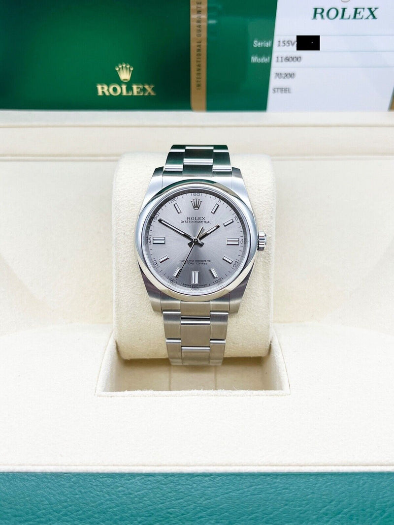 Rolex Oyster Perpetual 116000 36mm Silver Dial Stainless Steel Box Papers