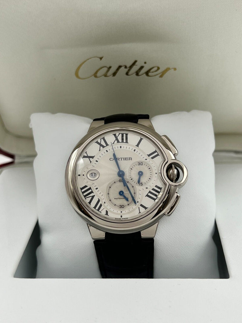 Cartier Ballon Bleu 3195 W6920005 42mm Chronograph 18K White Gold Box Paper