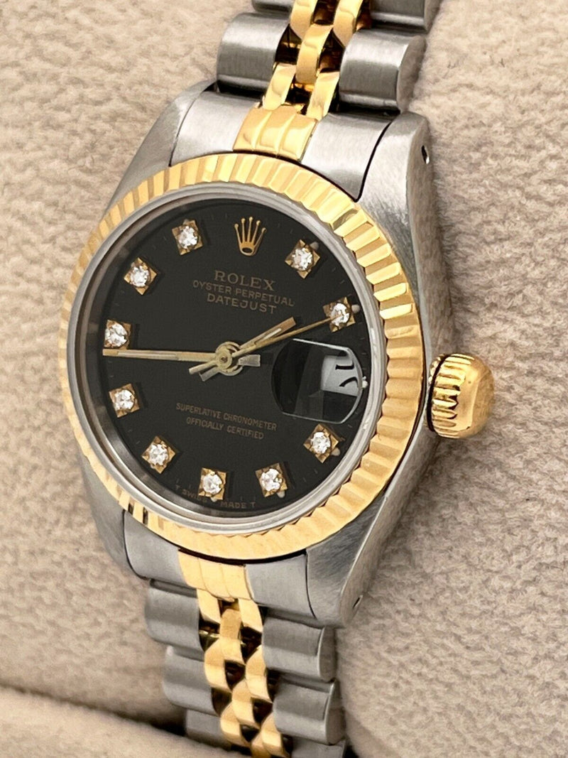 Rolex Datejust Ladies 69173 Black Diamond Dial 18K Yellow Gold Stainless Steel