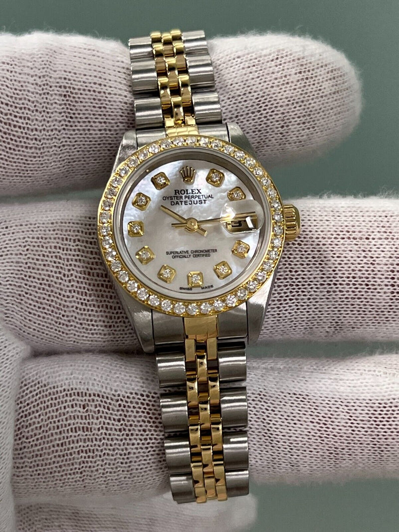 Rolex Ladies Datejust 79173 MOP Diamond Dial Bezel 18K Yellow Gold Steel 26mm