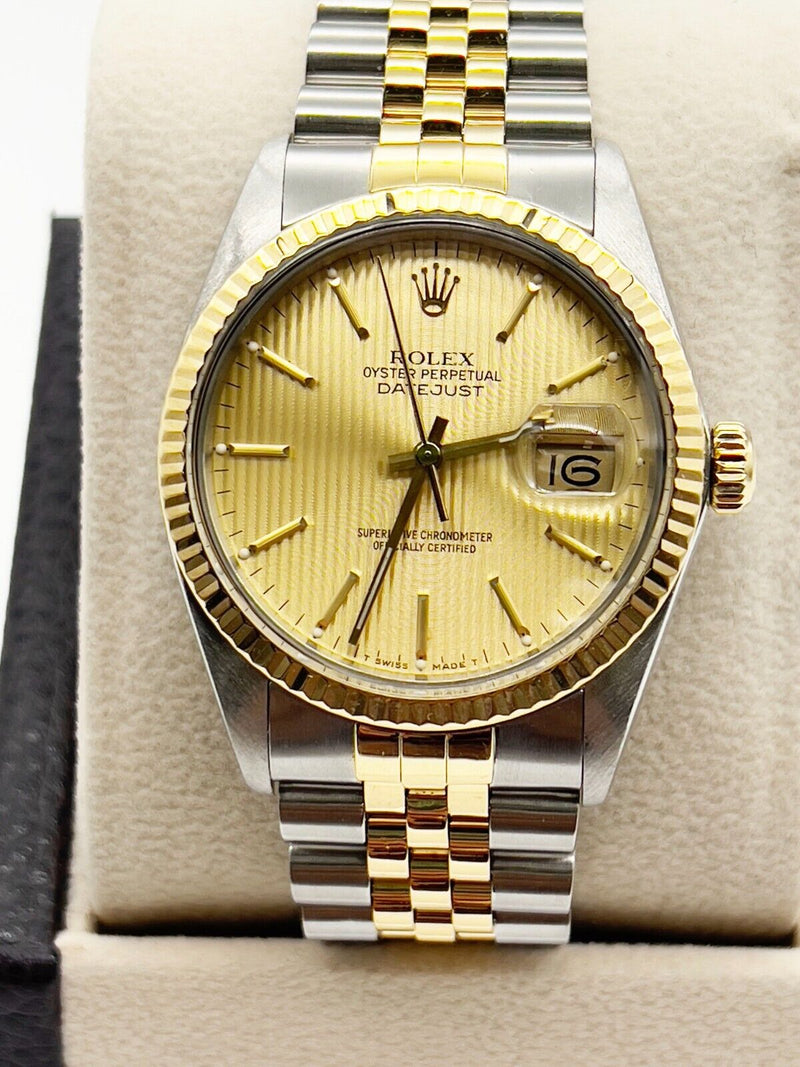 Rolex Datejust 16013 36mm Champagne Tapestry Dial 18K Gold Stainless Steel