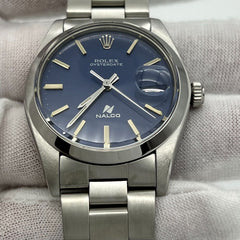 Rolex Oysterdate 6694 34mm Rare Nalco Blue Dial Stainless Steel