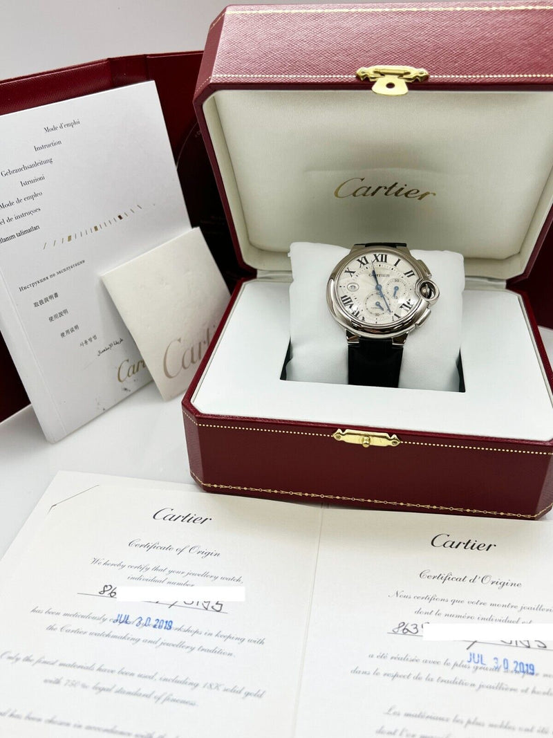 Cartier Ballon Bleu 3195 W6920005 42mm Chronograph 18K White Gold Box Paper