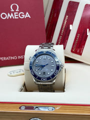 Omega Seamaster 210.30.42.20.06.001 Ceramic Blue Bezel Grey Dial Steel Box Paper