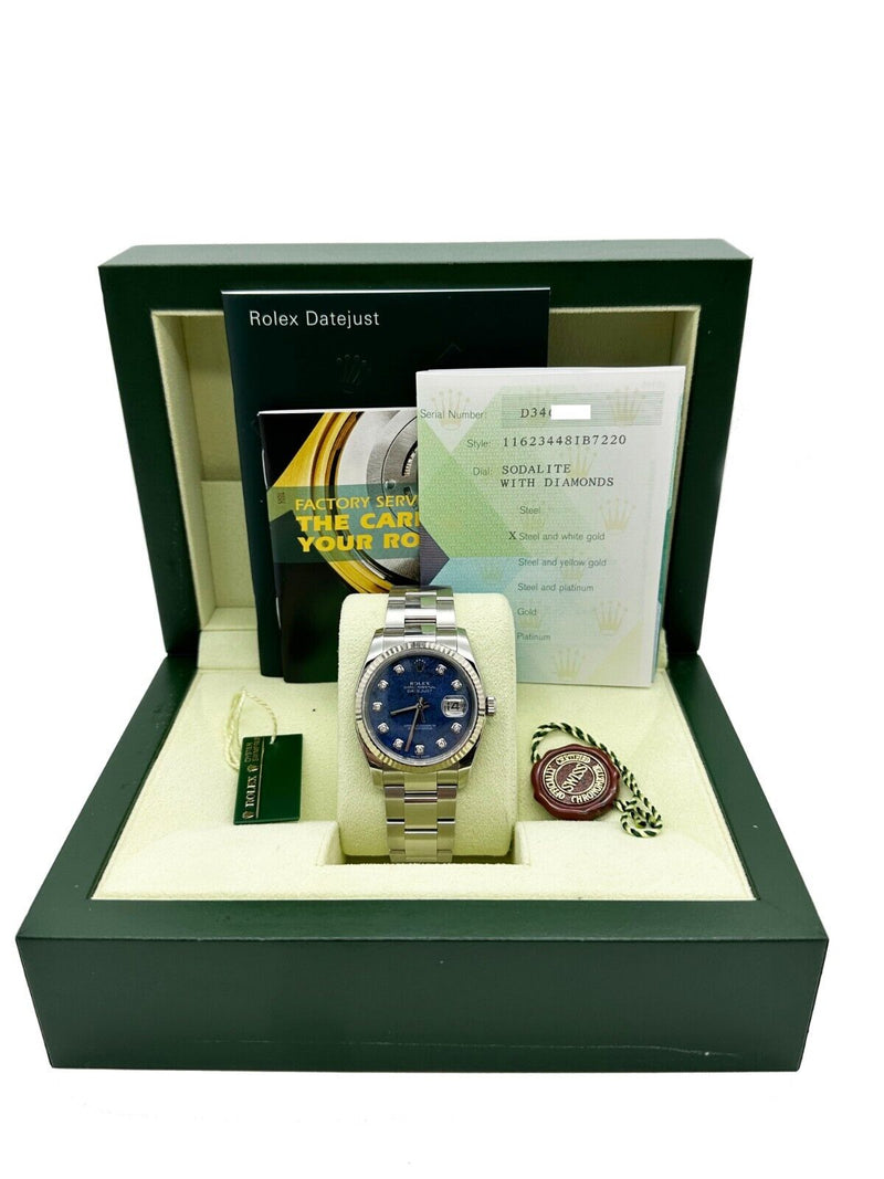 Rolex 116234 FACTORY Sodalite Diamond Dial Stainless 18K Gold Box Paper 2006