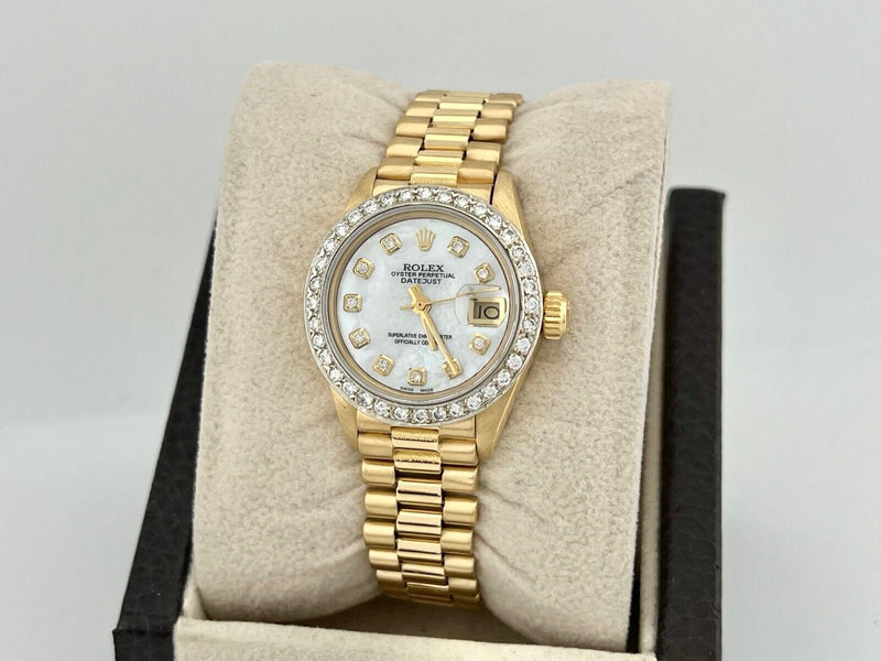 Rolex Ladies President 6917 MOP Diamond Dial Diamond Bezel 18K Yellow Gold