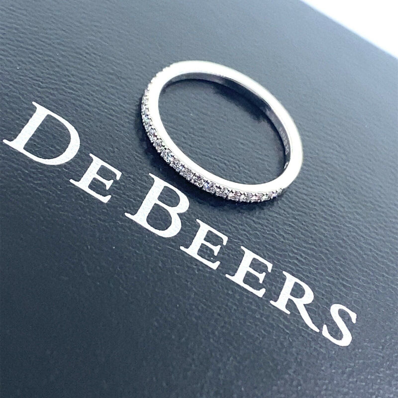 De Beers Platinum Diamond 0.20 TCW Classic Half Eternity Wedding Band RingPapers