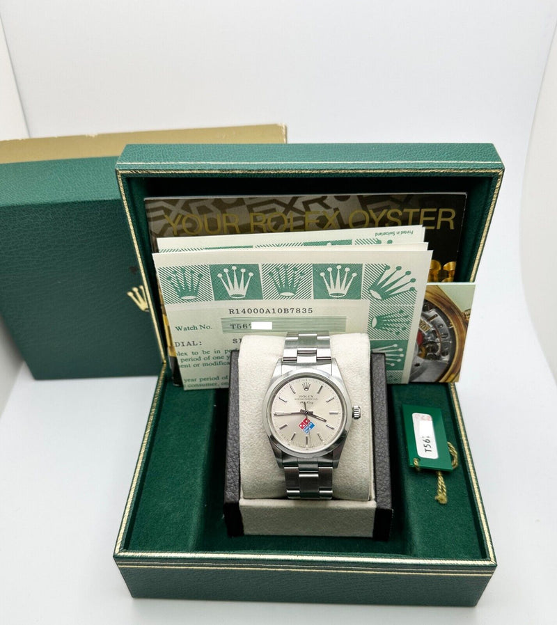 Rolex 14000 Air King Silver Rare Dominos Dial Stainless Steel Box Paper